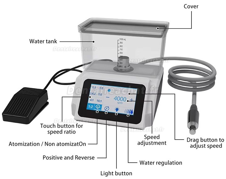 Moteur électrique dentaire sans balais WM-E5 avec lumière LED et système d'alimentation en eau intégré
